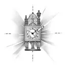 A clock tower rising from a staircase, showcasing the importance of time in the real estate industry tattoo design idea