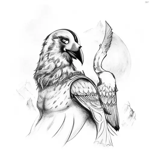 Norse mythology scene with Odin and his ravens tattoo design idea