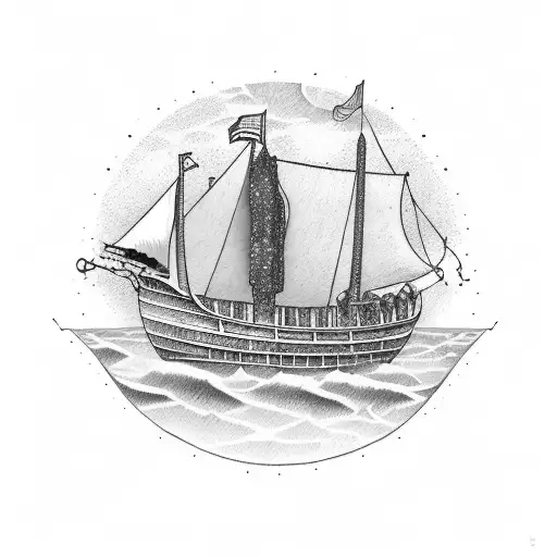 Mechanical Viking longship with a bear figurehead tattoo design idea