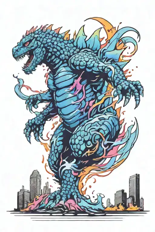 Godzilla emerging tattoo design idea