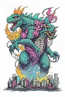 Godzilla emerging tattoo design idea