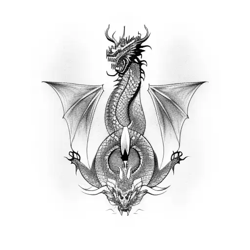 Dragon three heads tattoo design idea