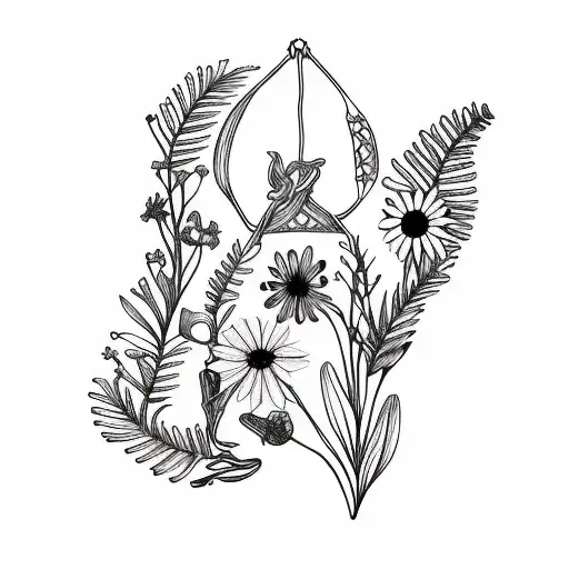 A delicate wristband made of intertwined Lithuanian wildflowers tattoo design idea