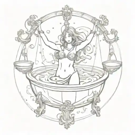 Libra in the middle that tries to hold up a sagittarius and a aries in each tub tattoo design idea