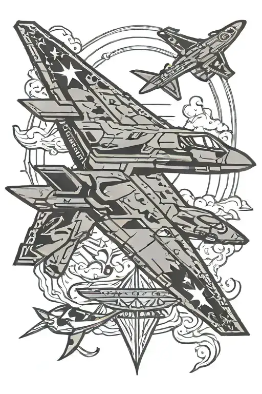b2 stealth bomber mixed tattoo design idea