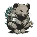 wombat in jui jitsu gi sitting in garden tattoo design idea