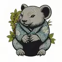 wombat in jui jitsu gi sitting in garden tattoo design idea