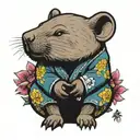 wombat in jui jitsu gi sitting in garden tattoo design idea