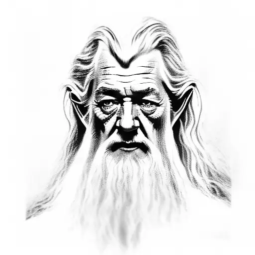 gandalf the Wizard as portrayed by Ian Mckellen face from Lord of the Rings films tattoo design idea