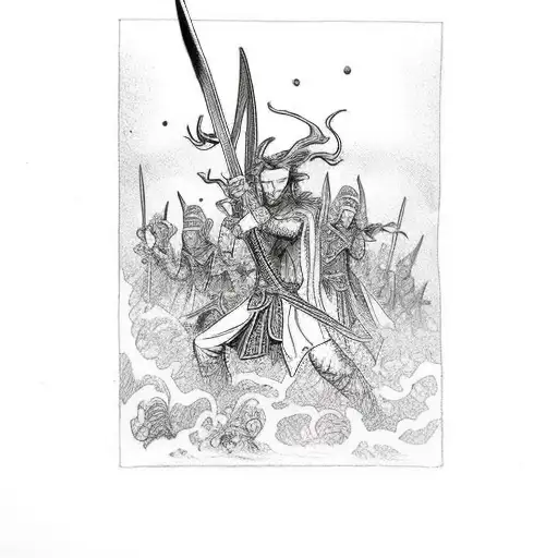 Elves in battle, from Peter Jackson "Lord of the Rings" films tattoo design idea