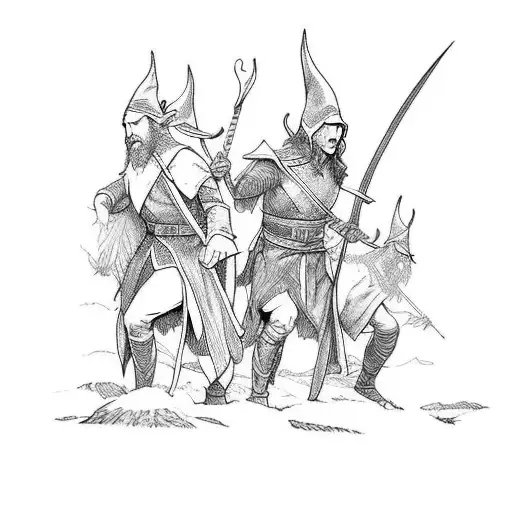 Elves in battle, from Peter Jackson "Lord of the Rings" films tattoo design idea