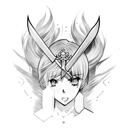 anime woman with sword tattoo design idea