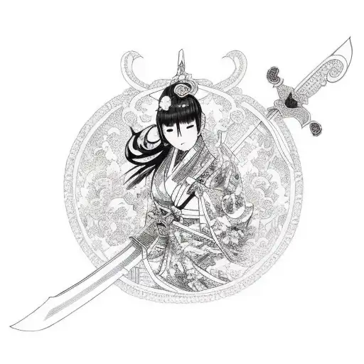 anime woman with sword tattoo design idea