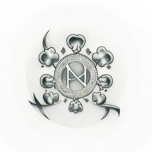 The name Mary Ellen written in script with a long thin stem Irish clover through it tattoo design idea