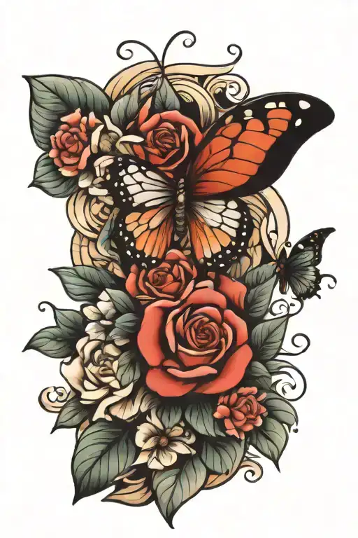 diamond,butterfly,flower tattoo design idea