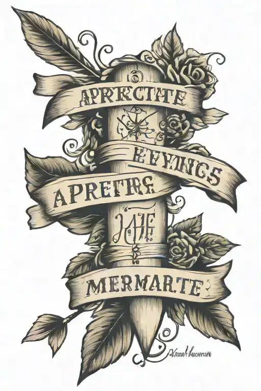 Spine tattoo design with the quote "aprreciate everything before moments turn into memories" with an arrow tattoo design idea