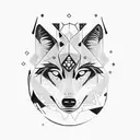 black wolf with geometric shapes florals magic tattoo design idea