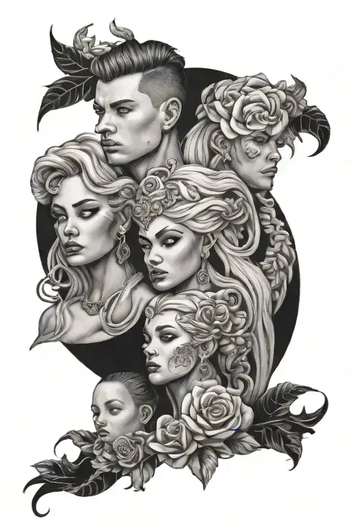 3 sister 1 brother  tattoo design idea