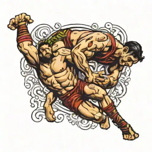 Roman wrestler grappling tattoo design idea