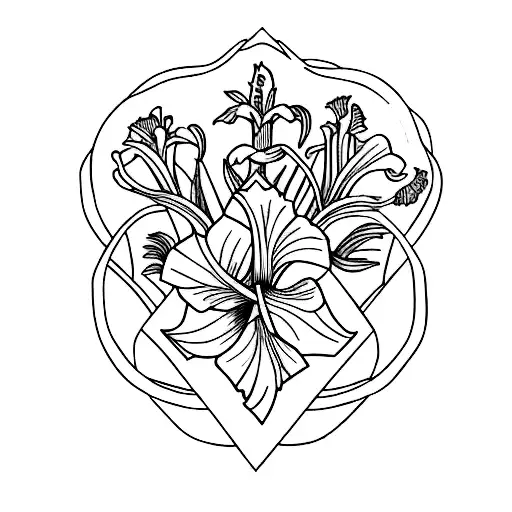 A half sleeve tattoo featuring a minimalist design of gladiolus flowers intertwined with architectural blueprints, symbolizing the balance between strength and organization. tattoo design idea