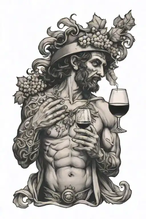 God Dionysus with a glass of wine in his left hand and a cigarette in his right hand tattoo design idea