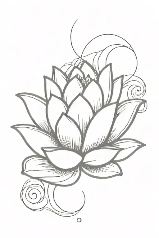 A sketch style tattoo of an ocean wave with a lotus flower blooming on top, representing spiritual growth and positivity tattoo design idea