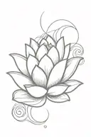 A sketch style tattoo of an ocean wave with a lotus flower blooming on top, representing spiritual growth and positivity tattoo design idea