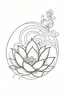 A sketch style tattoo of an ocean wave with a lotus flower blooming on top, representing spiritual growth and positivity tattoo design idea