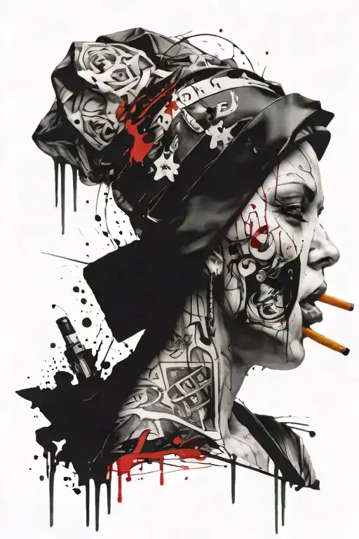 sinful nun smoking tattoo design idea