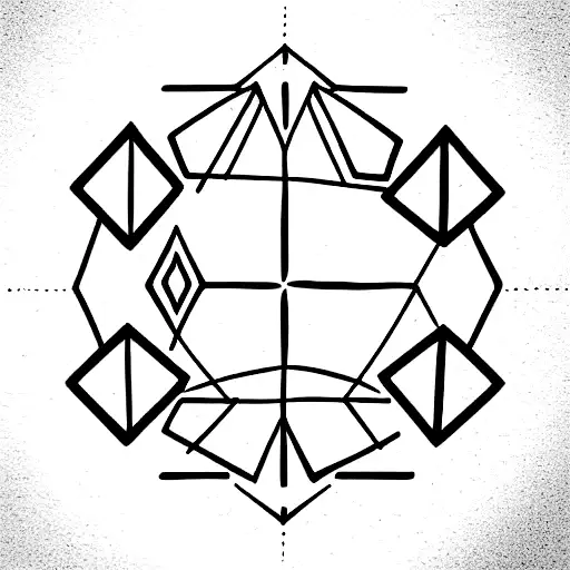 Norse symbols inside a simple and regular hexagonal border tattoo design idea