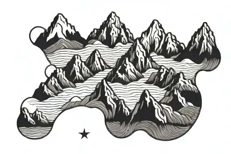 mountains and ocean tattoo design idea