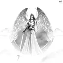 Angel with clouds and sword tattoo design idea