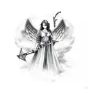 Angel with clouds and sword tattoo design idea