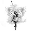 Angel with clouds and sword tattoo design idea