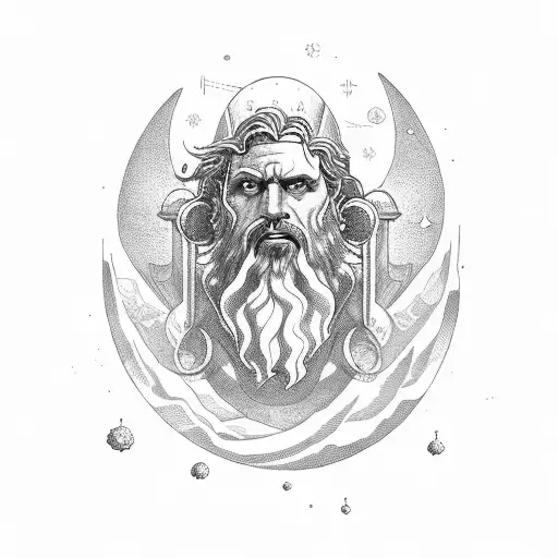 wrathful Odysseus at sea under the stars tattoo design idea