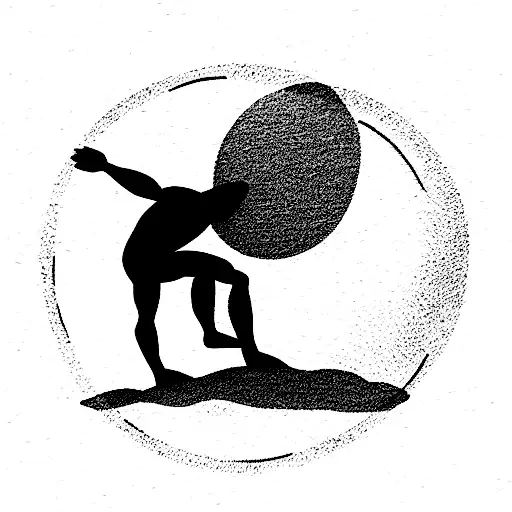 sysiphus rolling a boulder tattoo design idea
