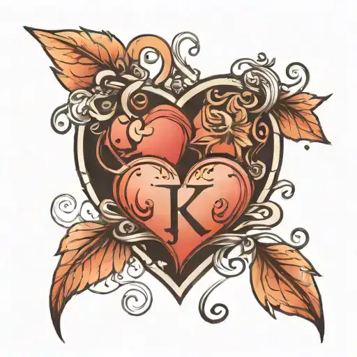 HEARTS AND K letter tattoo design idea
