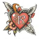 HEARTS AND K letter tattoo design idea