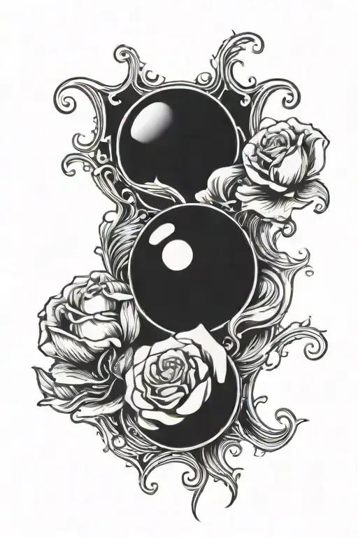 a white rose releasing a billiard ball tattoo design idea