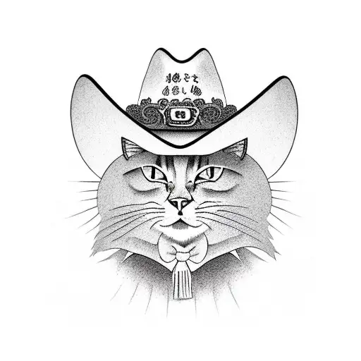 black cat with a cowboy hat tattoo design idea