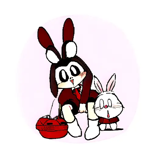 Adult buggs bunny holding back baby tasmania devil by the diaper tattoo design idea