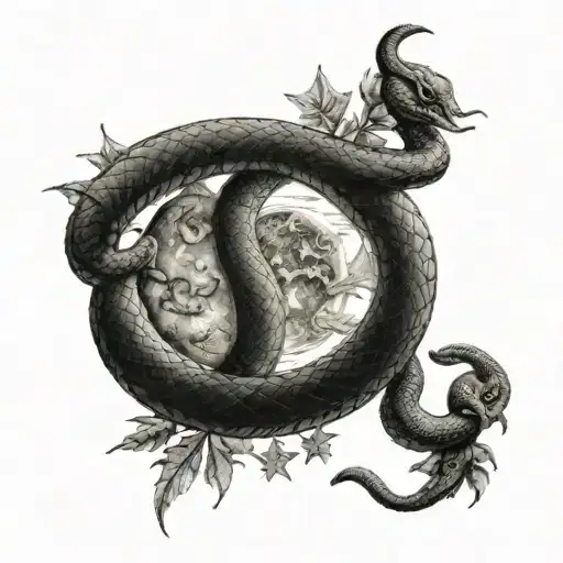 snake, moon, twins and stars tattoo design idea