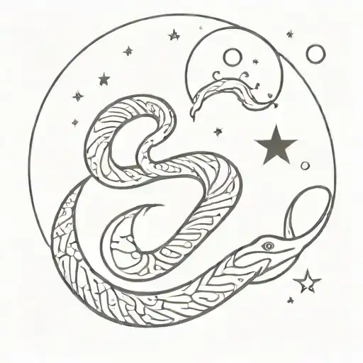 snake, moon, twins and stars tattoo design idea