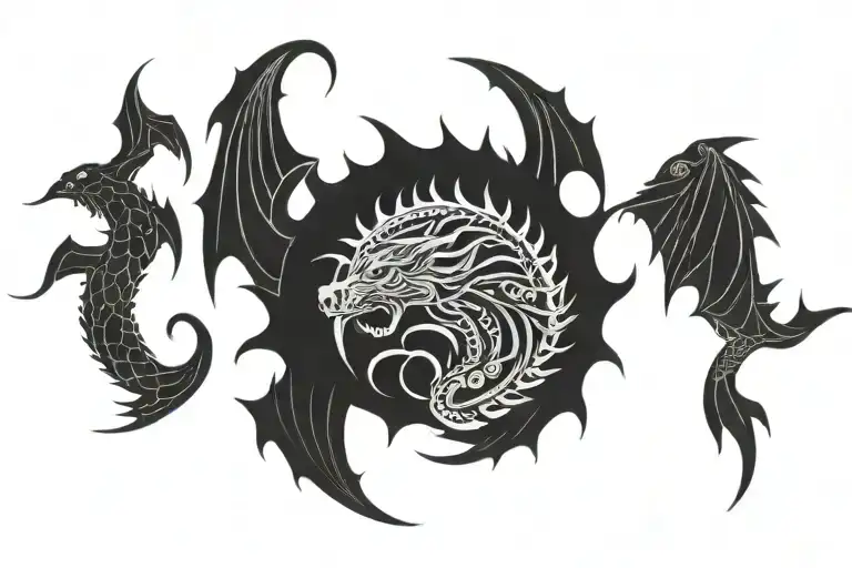 drakon , water  , sun tattoo design idea