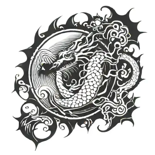 drakon , water  , sun tattoo design idea