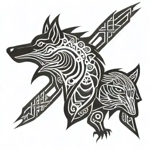 crow and wolf  tattoo design idea