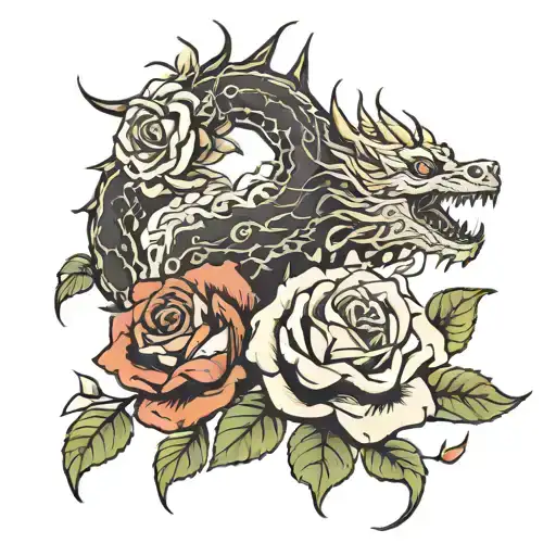 black rose and dragon breathing fire tattoo design idea