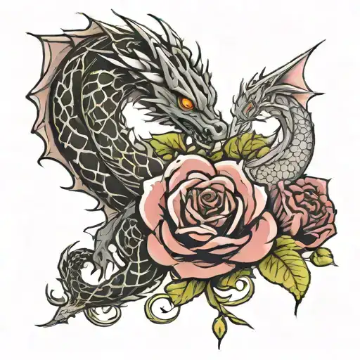 black rose and a dragon wrapped tattoo design idea