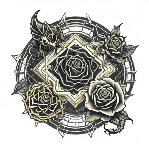 black rose and a dragon wrapped tattoo design idea