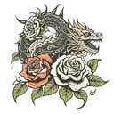 black rose and dragon breathing fire tattoo design idea